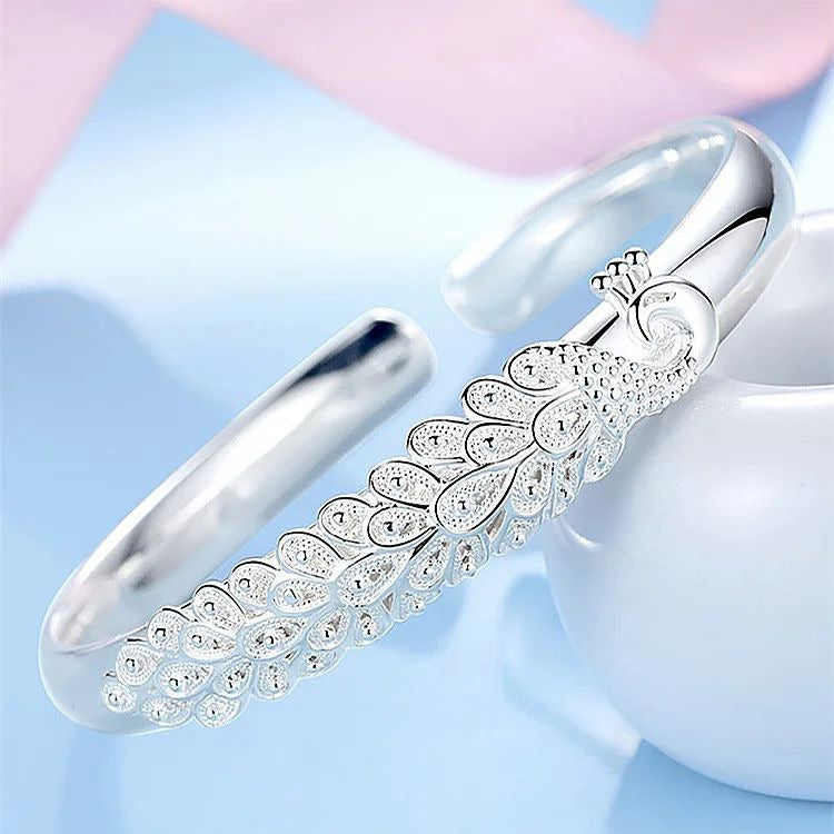 925 Sterling Silver Peacock Bracelet  Elegant Opening Screen Bangle for Women Fashion Party and Wedding Jewelry Image 3