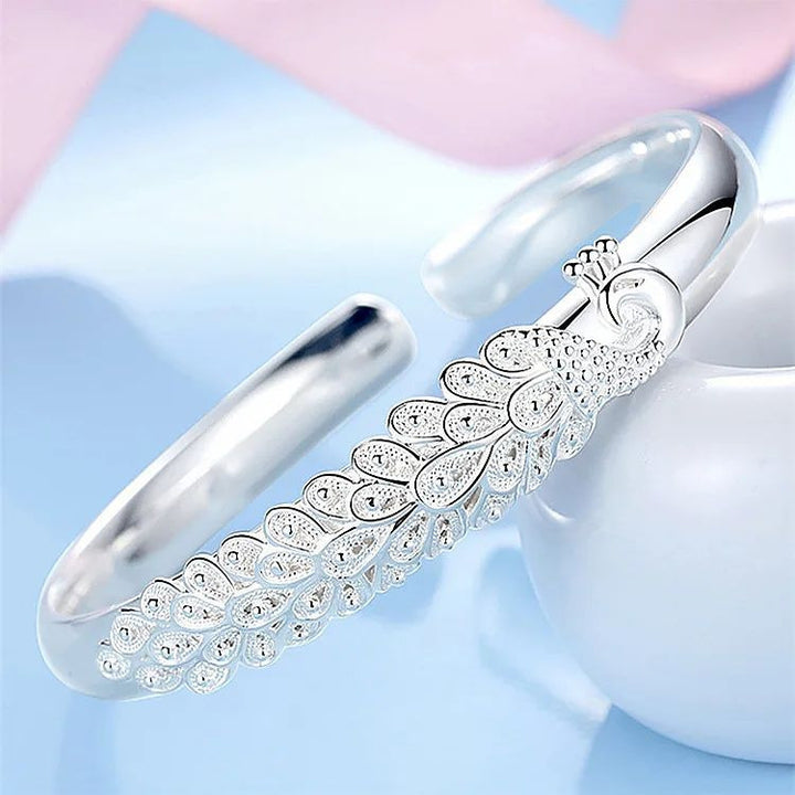 925 Sterling Silver Peacock Bracelet  Elegant Opening Screen Bangle for Women Fashion Party and Wedding Jewelry Image 3