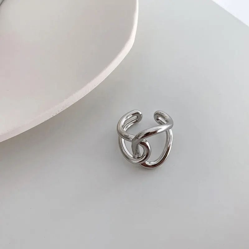 925 Sterling Silver Handmade Cross Ring  Irregular Water Droplets Design Simple Retro Style for Women Image 1