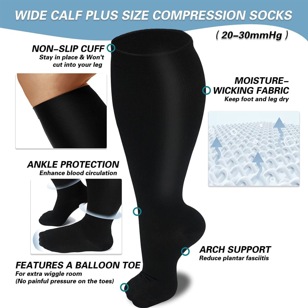 1Pair Plus Size Compression Socks for Women and Men Wide Calf 20-30mmhg Extra Large Knee High Support for Circulation Image 3