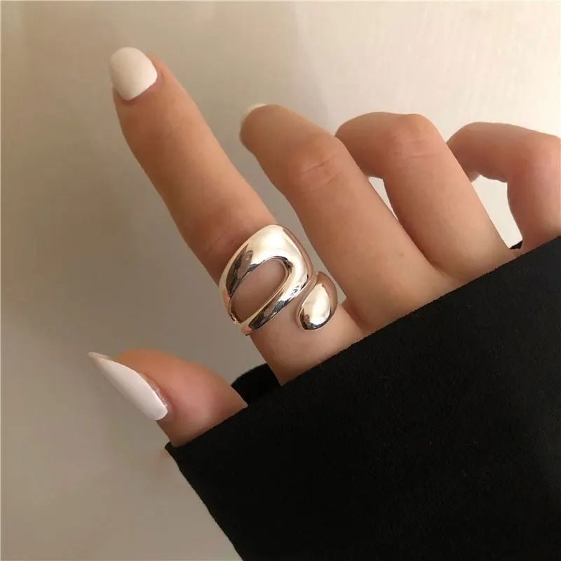 925 Sterling Silver Irregular Water Droplet Cross Ring  Simple Retro Style Handmade Jewelry for Women Image 8