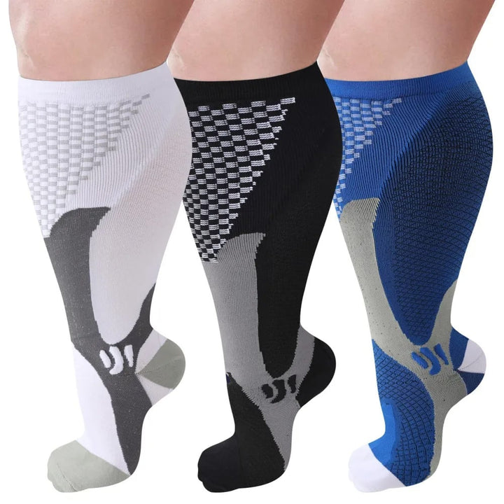 GOMOREON 1Pair Plus size compression socks wide calf women men knee high 20-30 mmhg circulation for swelling 2XL-7XL Image 1