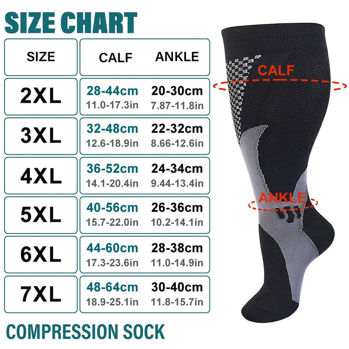 GOMOREON 1Pair Plus size compression socks wide calf women men knee high 20-30 mmhg circulation for swelling 2XL-7XL Image 10