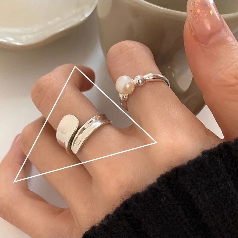 925 Sterling Silver Irregular Water Droplets Cross Ring  Simple Retro Handmade Jewelry for Women Elegant Vintage Image 1