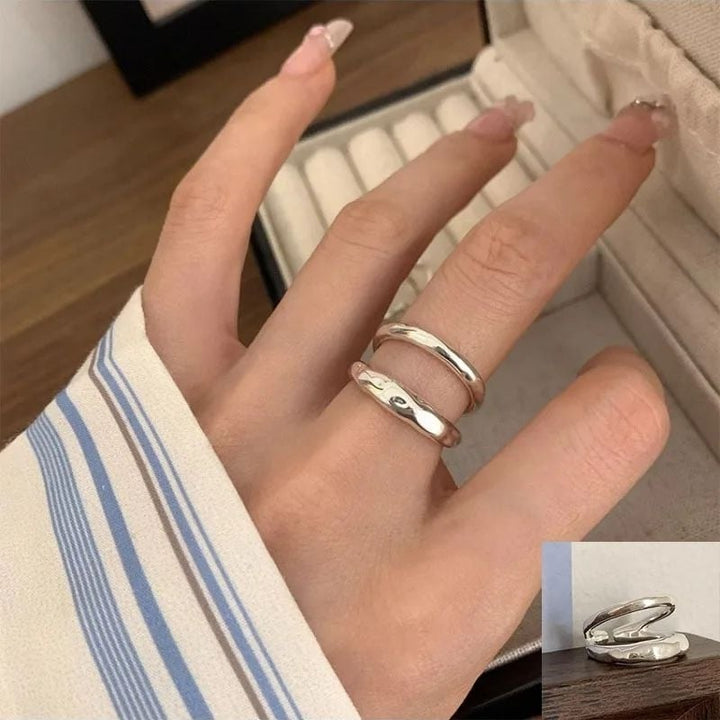 925 Sterling Silver Irregular Water Droplets Cross Ring  Simple Retro Handmade Jewelry for Women Elegant Vintage Image 4