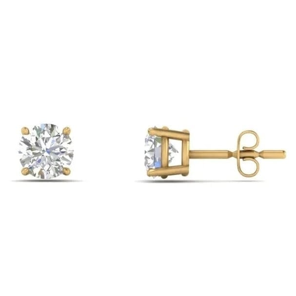 1/2 Ct TW Real Natural Round-Cut Diamond Solitaire 14K Gold Stud Earrings Image 4