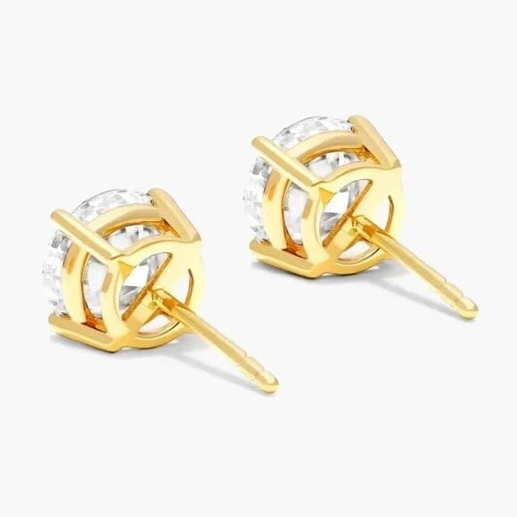 1/2 Ct TW Real Natural Round-Cut Diamond Solitaire 14K Gold Stud Earrings Image 6