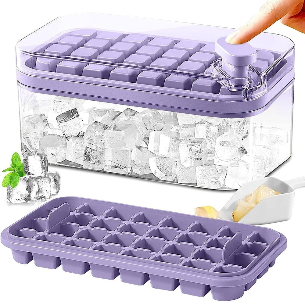 101oz. Ice Cube Tray Set - 64 Pcs Silicone Ice Cube Tray With Lid and Bin Image 2