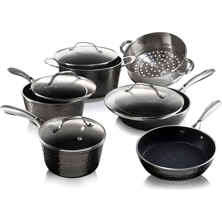 10-Piece: Granite Stone Diamond Hammered Aluminum Infused Nonstick Cookware Set Image 1