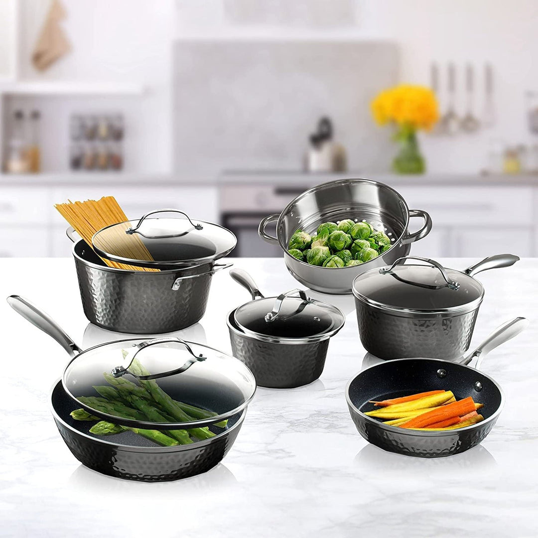 10-Piece: Granite Stone Diamond Hammered Aluminum Infused Nonstick Cookware Set Image 3