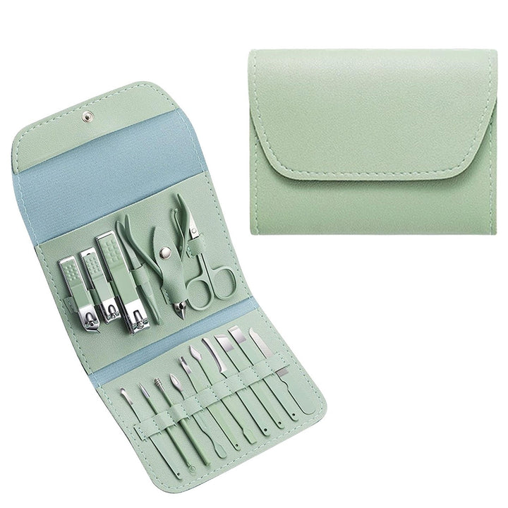 16-Piece: Stainless Steel Professional Manicure Pedicure Facial Set Grooming Kit with Leather Case Image 1