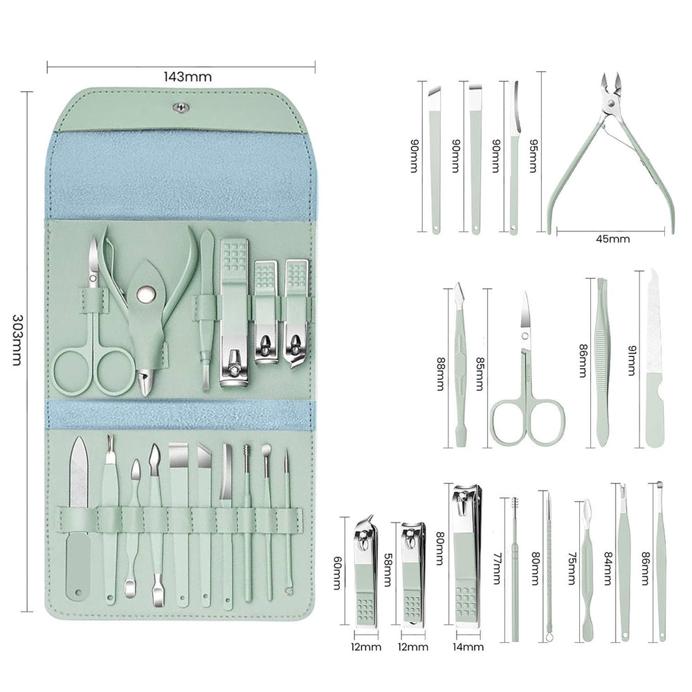 16-Piece: Stainless Steel Professional Manicure Pedicure Facial Set Grooming Kit with Leather Case Image 2