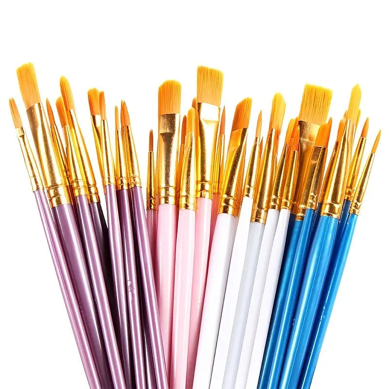 10-Pieces: Artist Paintbrush Nylon Round Pointed Flat Head Set Image 1