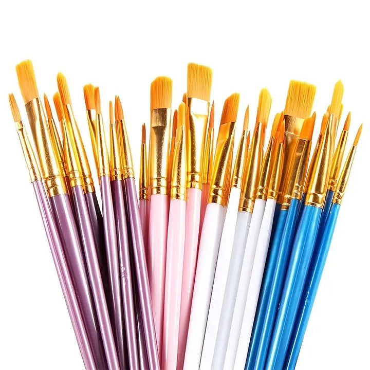 10-Pieces: Artist Paintbrush Nylon Round Pointed Flat Head Set Image 1