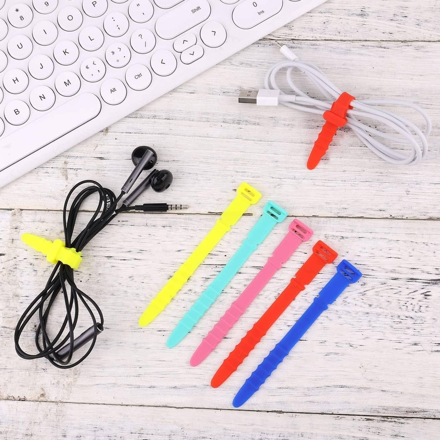 10-Pieces: 4.5 Inch Reusable Wire Ties Cord Organizer Straps Elastic Silicone Cord Organizer Image 1