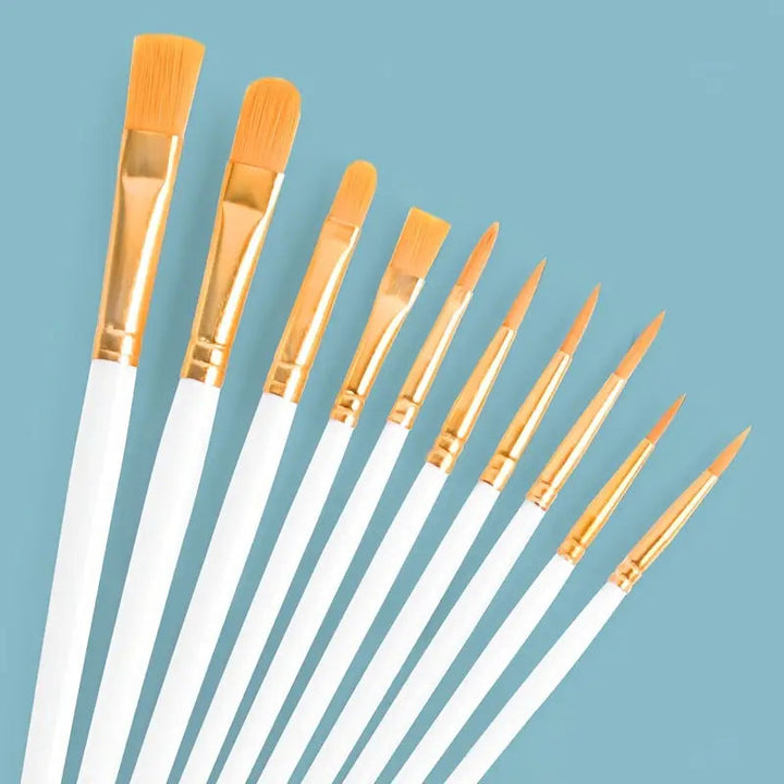 10-Pieces: Artist Paintbrush Nylon Round Pointed Flat Head Set Image 9