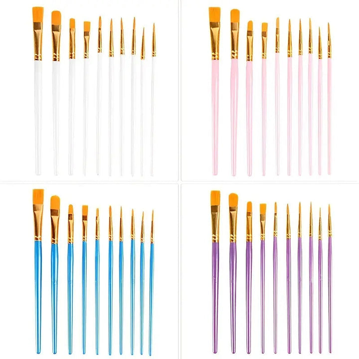 10-Pieces: Artist Paintbrush Nylon Round Pointed Flat Head Set Image 10