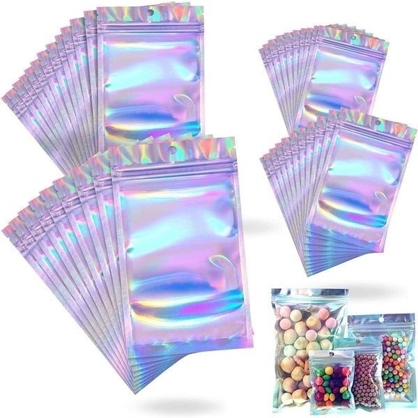 100-Pack: Resealable Holographic Foil Bags Image 3