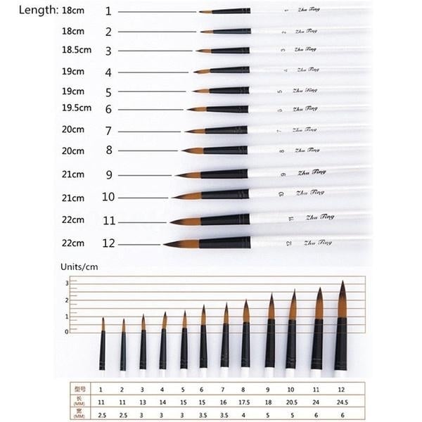 12-Piece Set: Artist Watercolor Painting Brushes Image 3