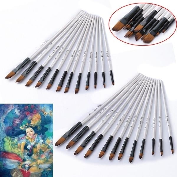 12-Piece Set: Artist Watercolor Painting Brushes Image 9