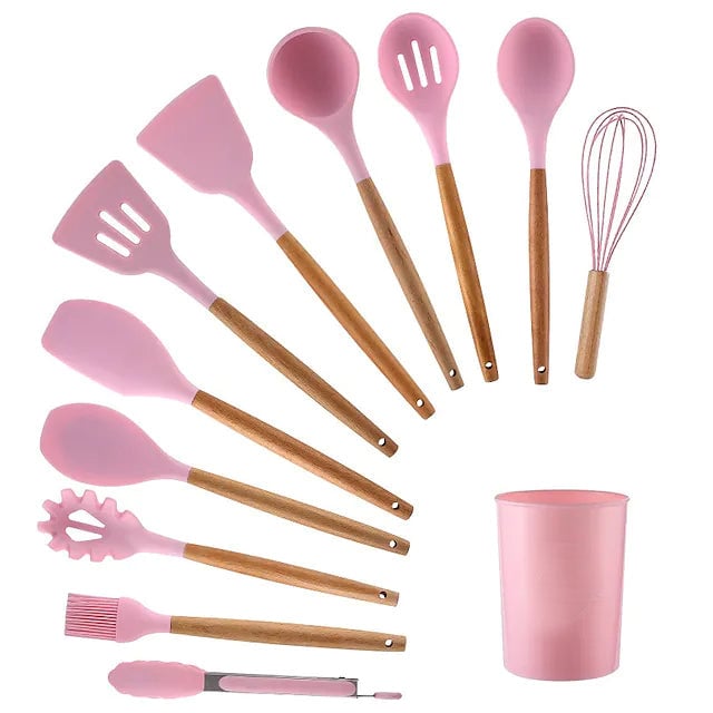 12-Piece: Wood Handle Silicone Kitchenware Image 2