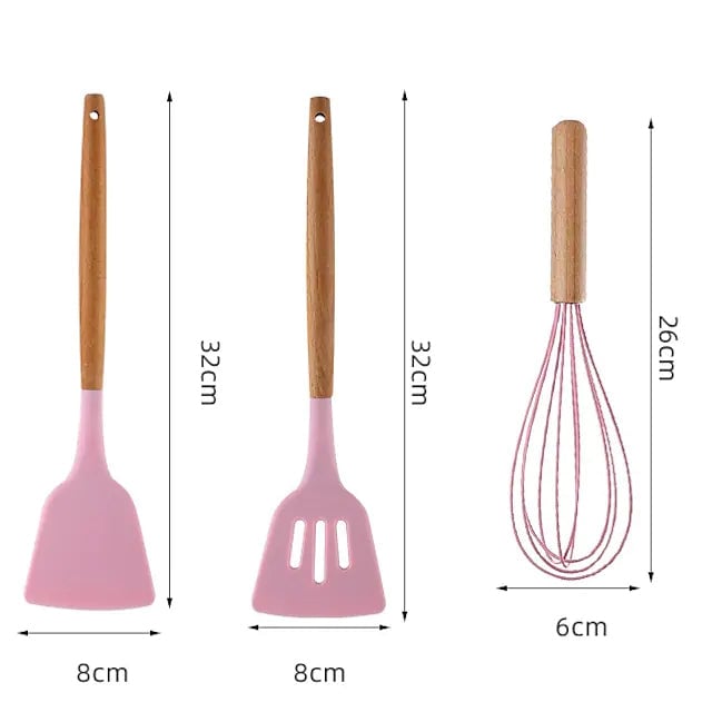 12-Piece: Wood Handle Silicone Kitchenware Image 3