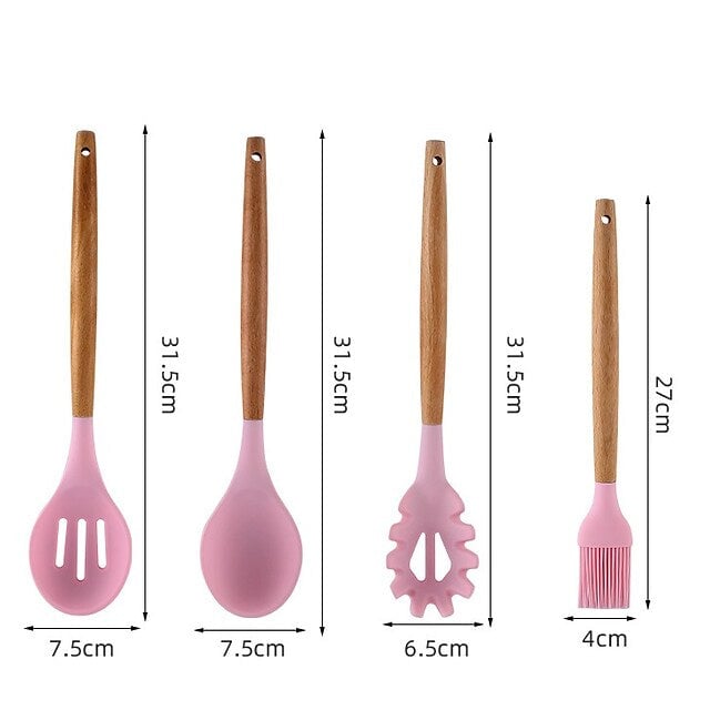 12-Piece: Wood Handle Silicone Kitchenware Image 4