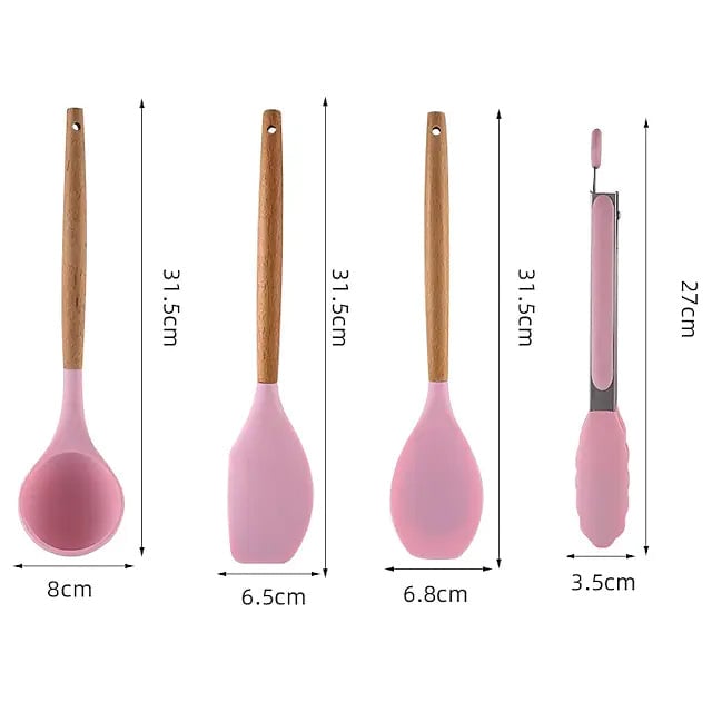 12-Piece: Wood Handle Silicone Kitchenware Image 4