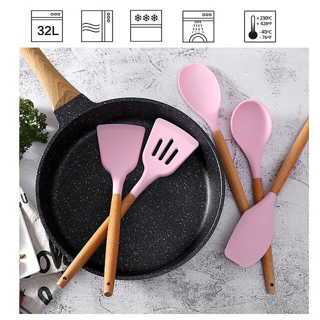 12-Piece: Wood Handle Silicone Kitchenware Image 8