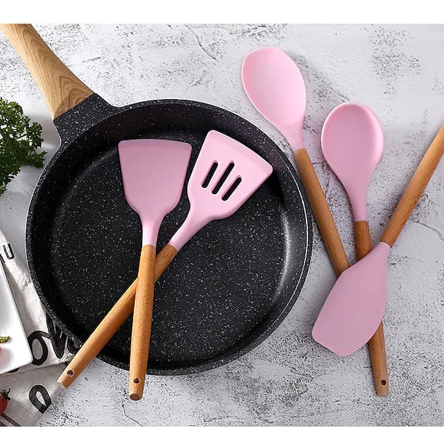 12-Piece: Wood Handle Silicone Kitchenware Image 10