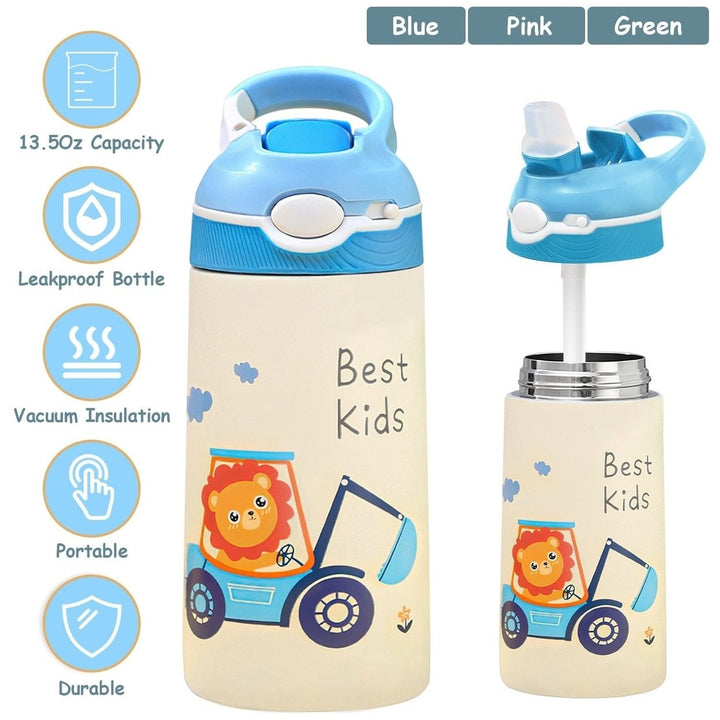 13.50oz. Insulated Stainless Steel Water Bottle Leak-proof with Straw Push Button Lock Switch Image 6