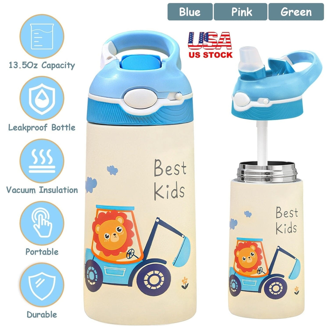 13.50oz. Insulated Stainless Steel Water Bottle Leak-proof with Straw Push Button Lock Switch Image 9