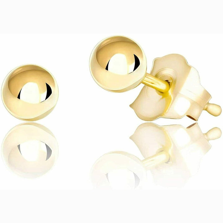 14K Genuine Solid Yellow Gold Ball Earrings Image 1