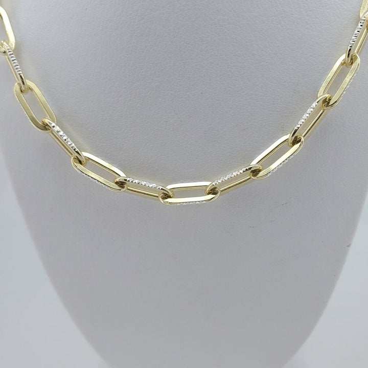 14k Gold Over 925 Sterling Silver 2 Tone Diamond Cut Paper Clip 3.5mm Elongated Link Chain Image 3