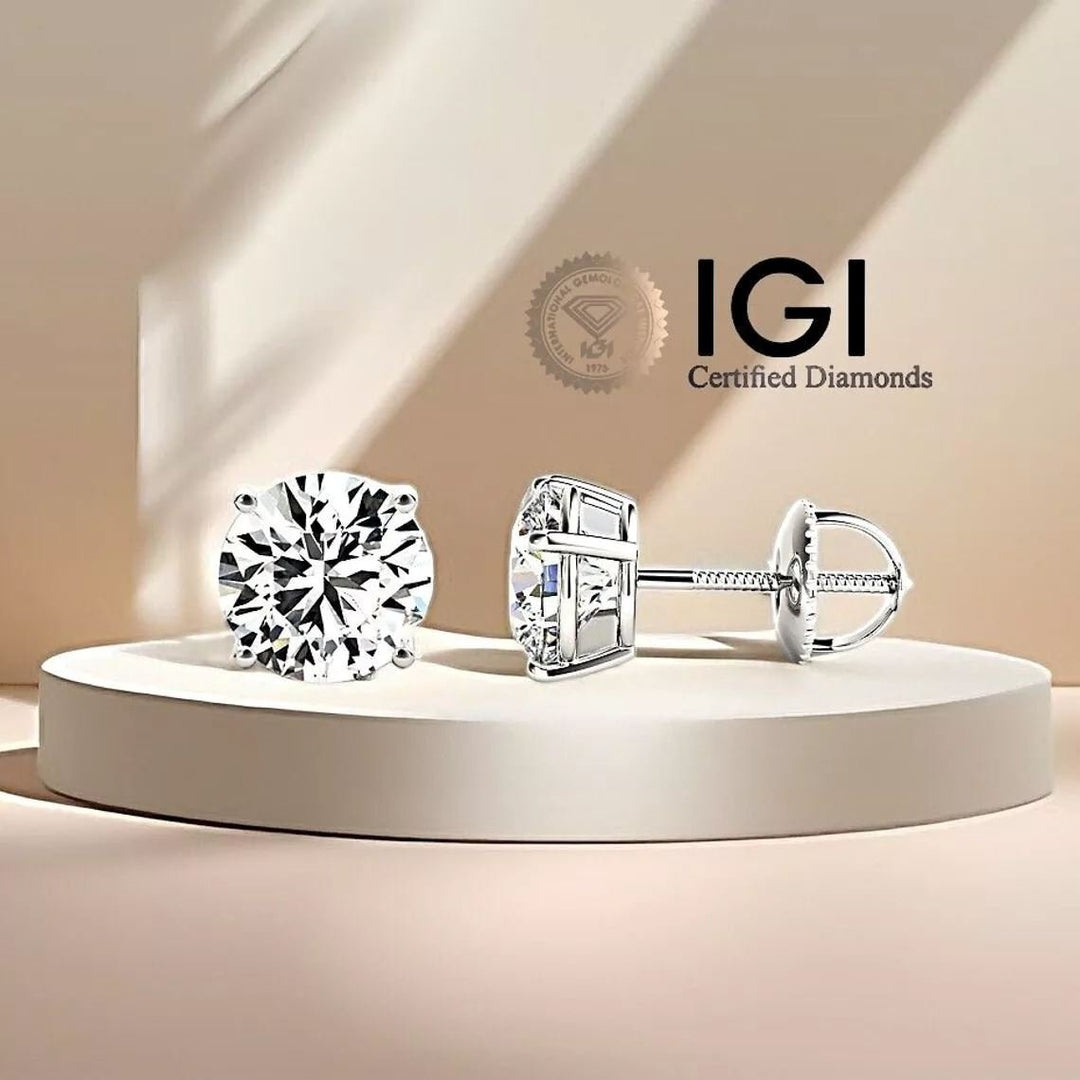 14K Gold Lab Grown Diamond Stud Earrings IGI Certified 0.50 Ct-4.00 Ct D/E VS Image 4