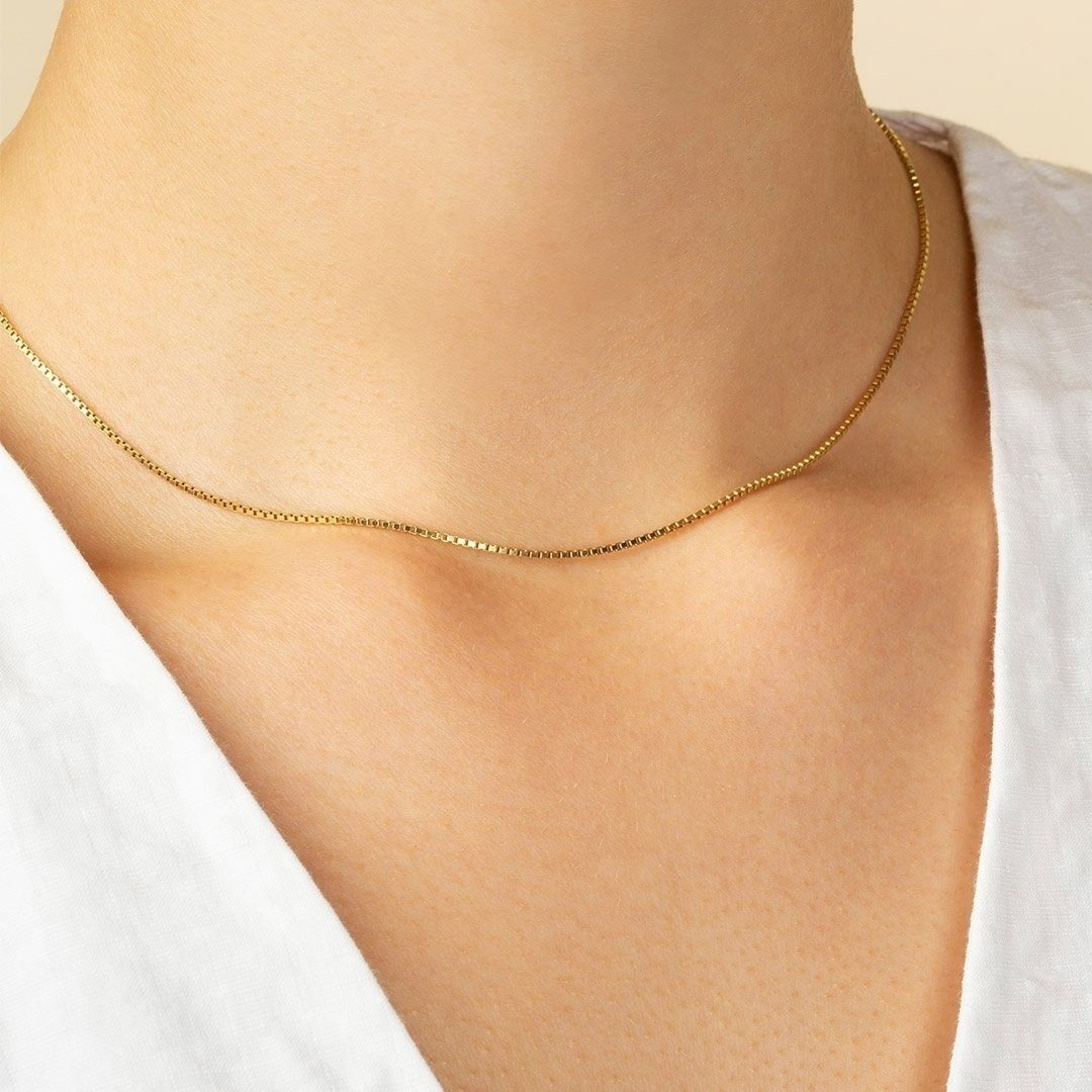 14K Gold Over 925 Sterling Silver Italian Box Chain Necklace Image 1