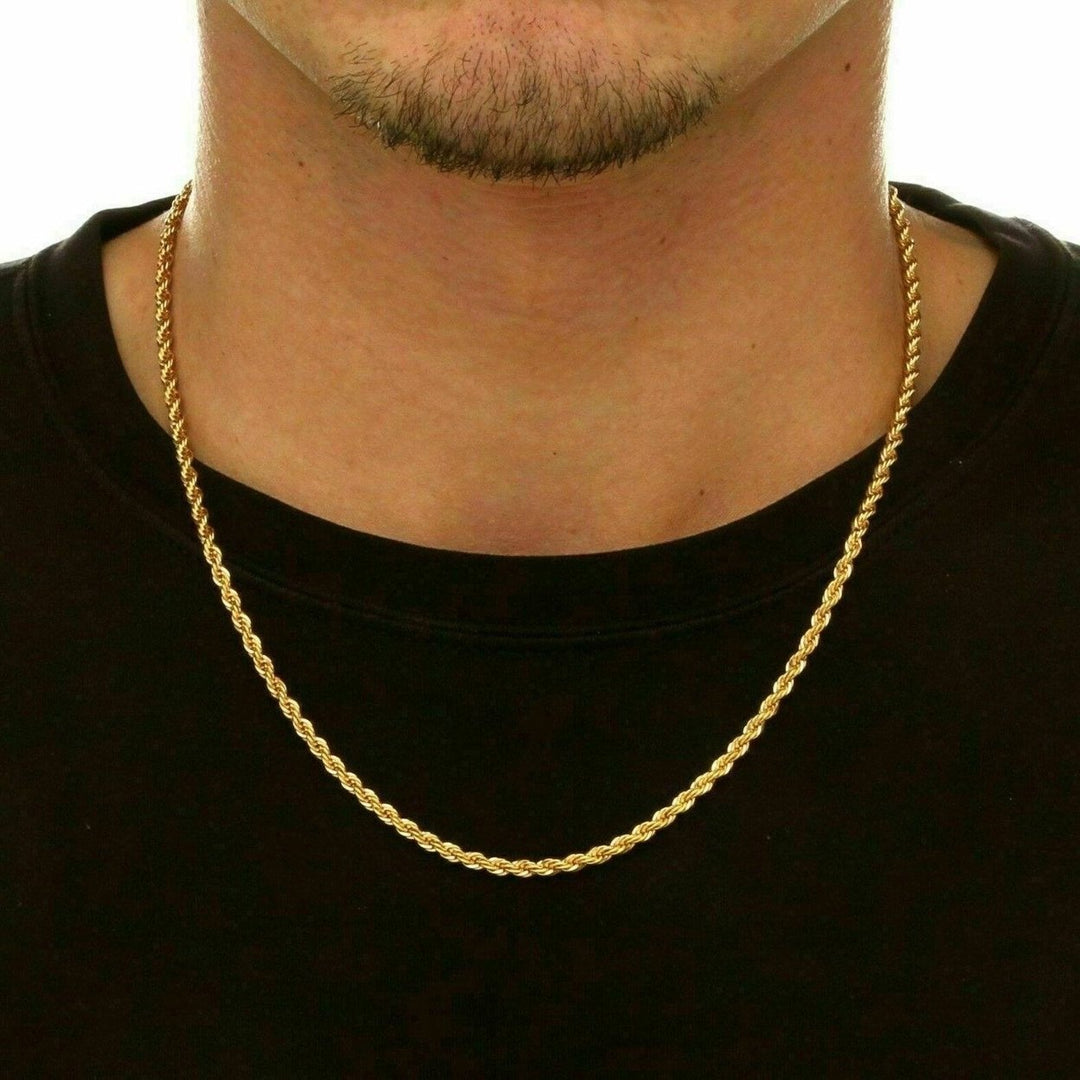 14k Gold Over 925 Sterling Silver Italian Rope Chain Diamond Cut Necklace - 2MM Image 1