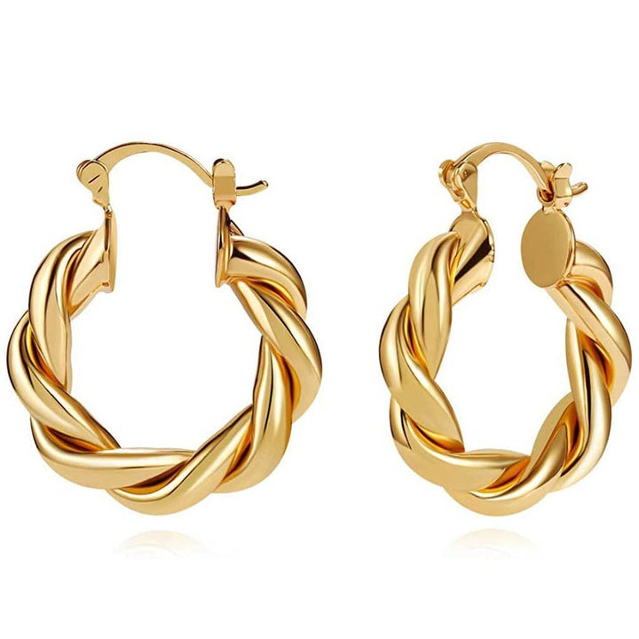 14K Gold Plated Twisted Gold Chunky Hoop Earrings Image 2