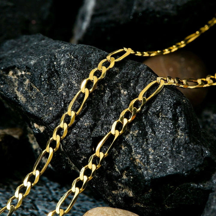 14K Solid Gold Figaro Chain Necklace 3mm Image 1