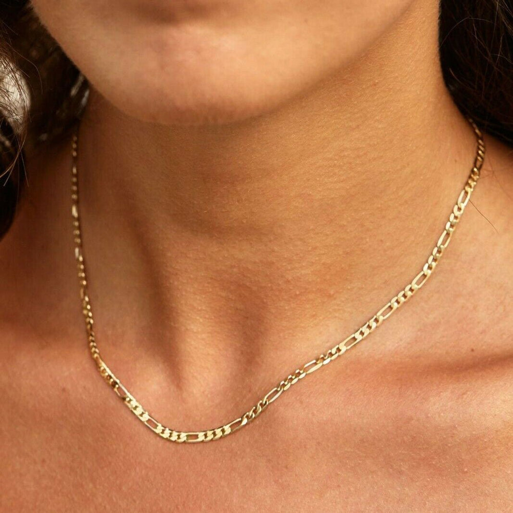 14K Solid Gold Figaro Chain Necklace 3mm Image 2