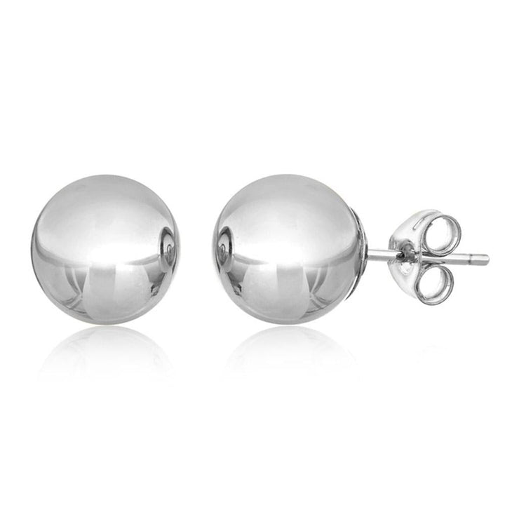 14K Solid White Gold Ball Stud Earrings Image 1