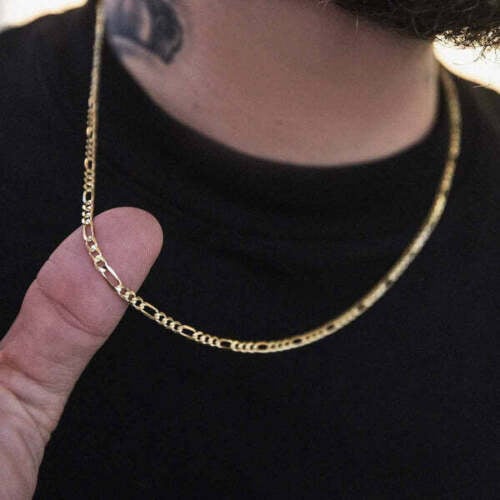 14K Solid Gold Figaro Chain Necklace 3mm Image 4