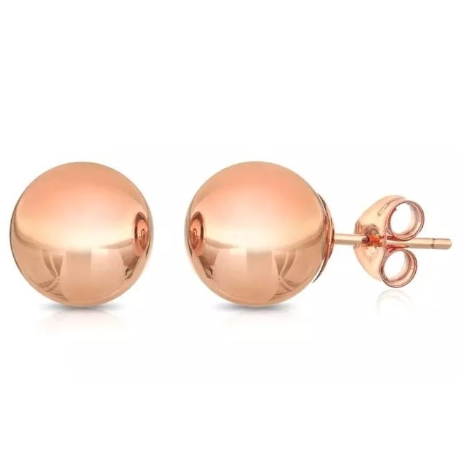 14K Solid Rose Gold Ball Stud Earrings Image 1