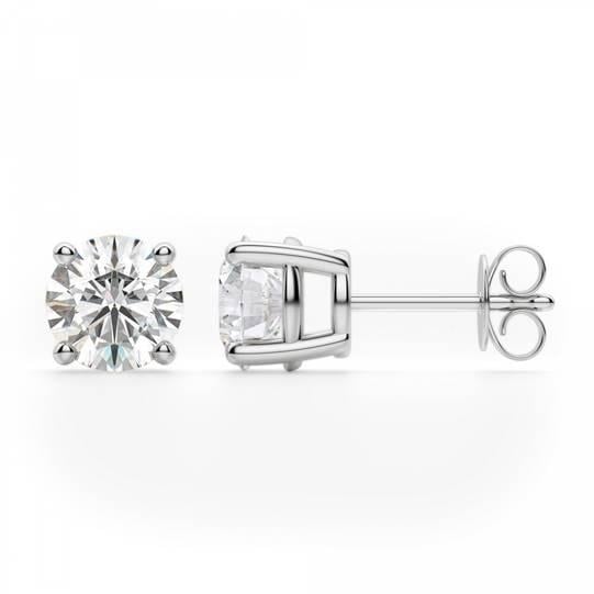 14K Solid White Gold Cubic Zirconia Stud Earrings Round Basket Setting Image 1