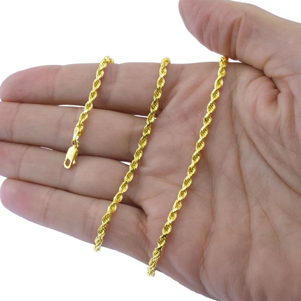 14K Solid Yellow Gold 3mm Rope Necklace Chain Image 3