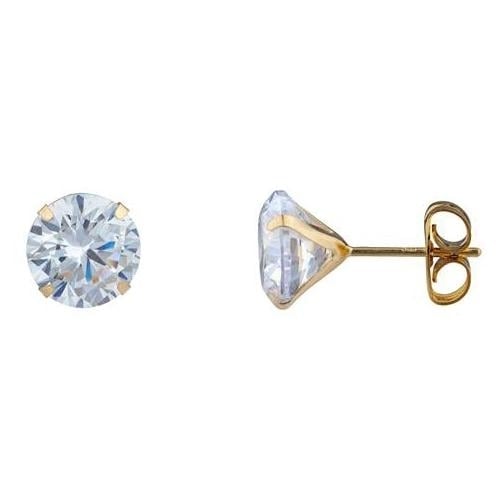 14K Solid Yellow Gold Brilliant Bright Round AAA CZ Stud Earring Image 1