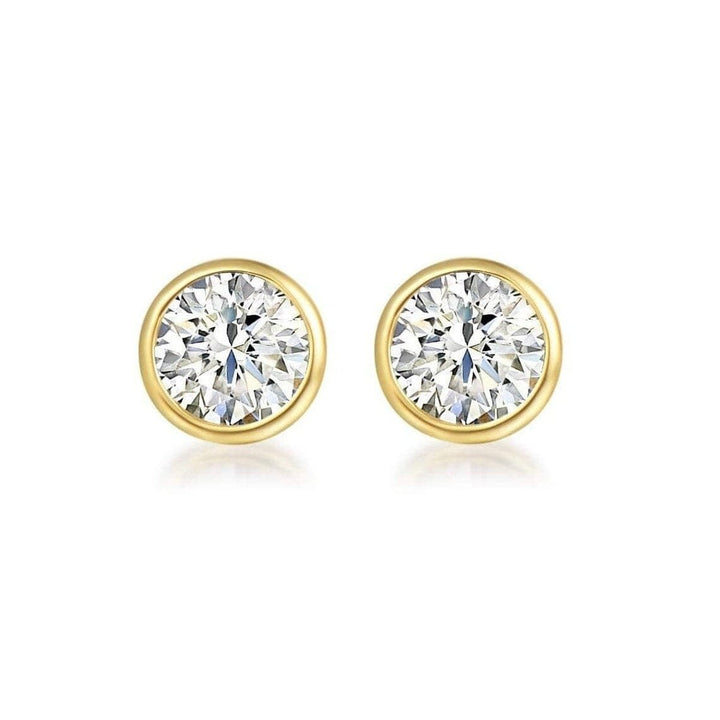 14k Solid Yellow Gold Cubic Zirconia Stud Earrings Round Bezel Stud Earrings Image 1