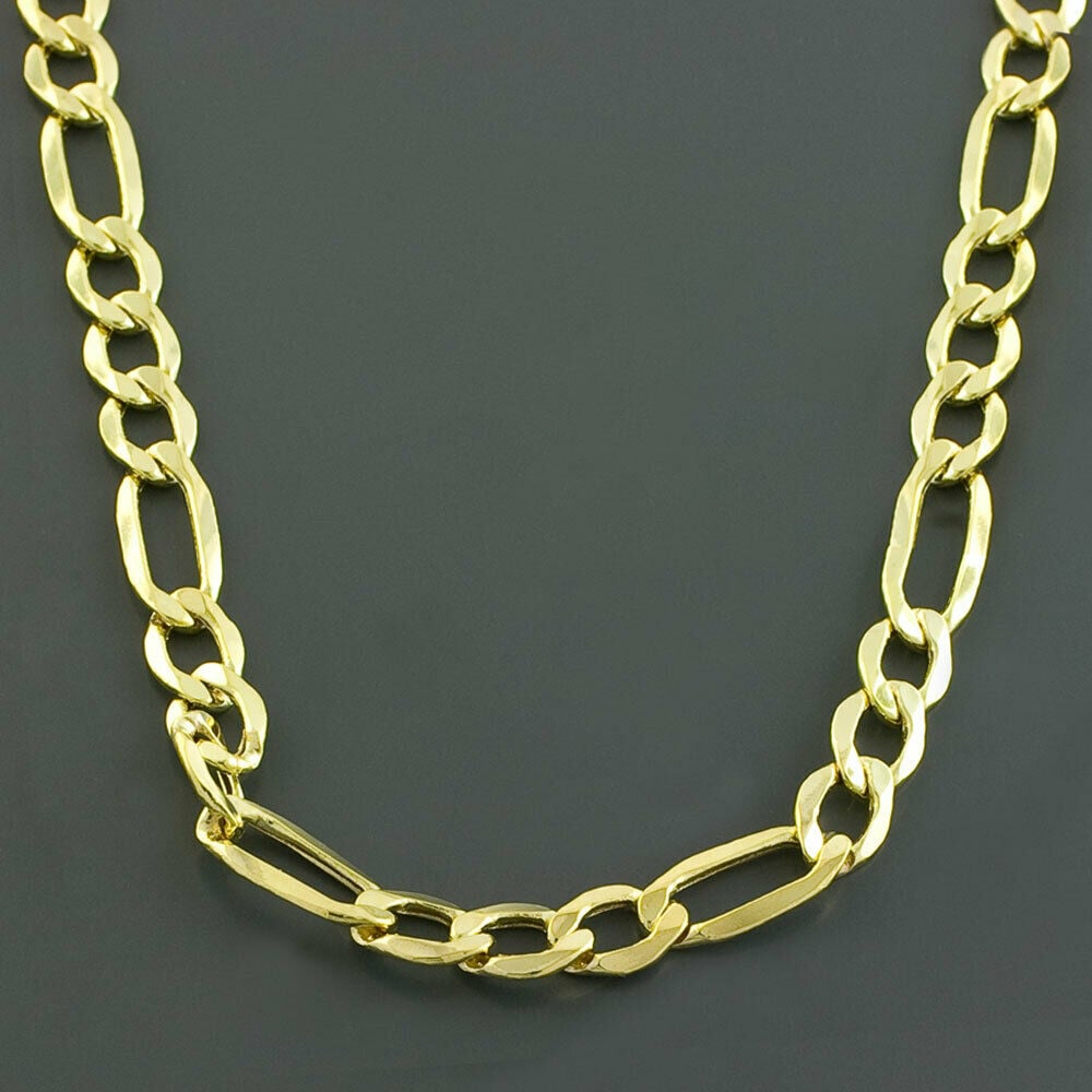 14K Solid Yellow Gold Thick Figaro Chain Necklace Image 2