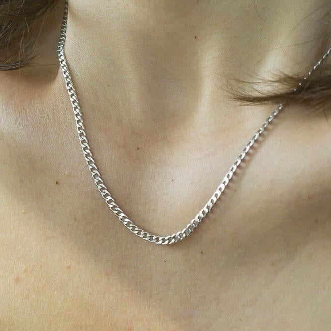 14K White Gold Men Women 2.00mm Cuban Link Chain Necklace Image 2