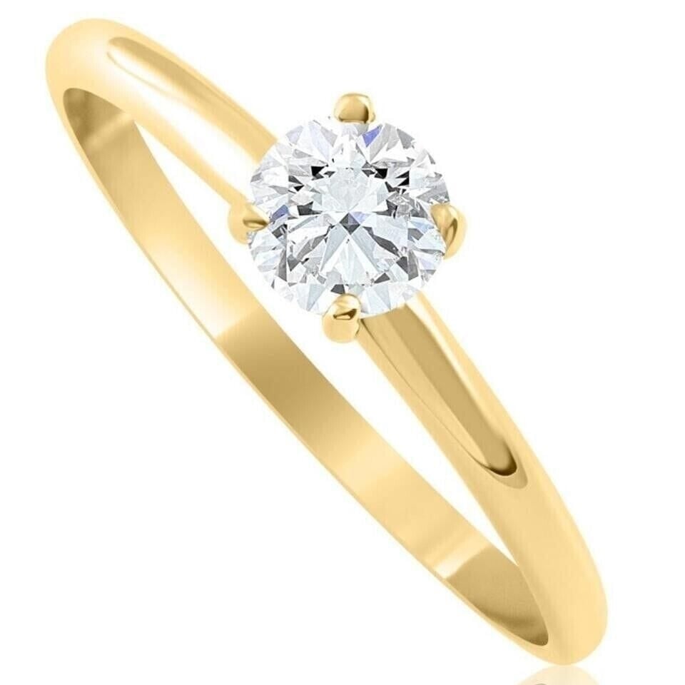 14k Yellow Gold 5/8Ct Round-Cut Solitaire Diamond Engagement Ring High Polished Image 2